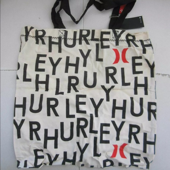Hurley Graphic Cotton Tote Bag in Natural with Black/Red Print. NWT - Picture 2 of 9